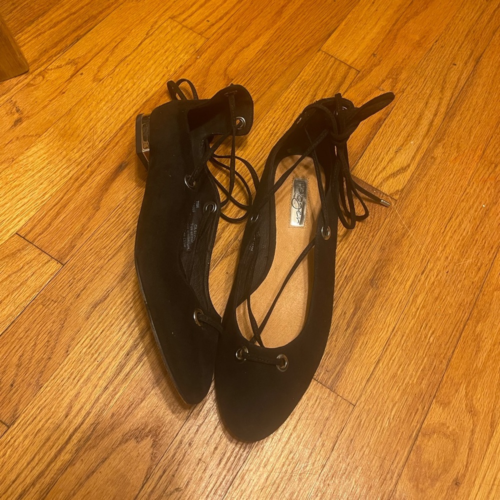 Halogen Black Suede Nella Ghillie Strap Almond Toe Size 7.5